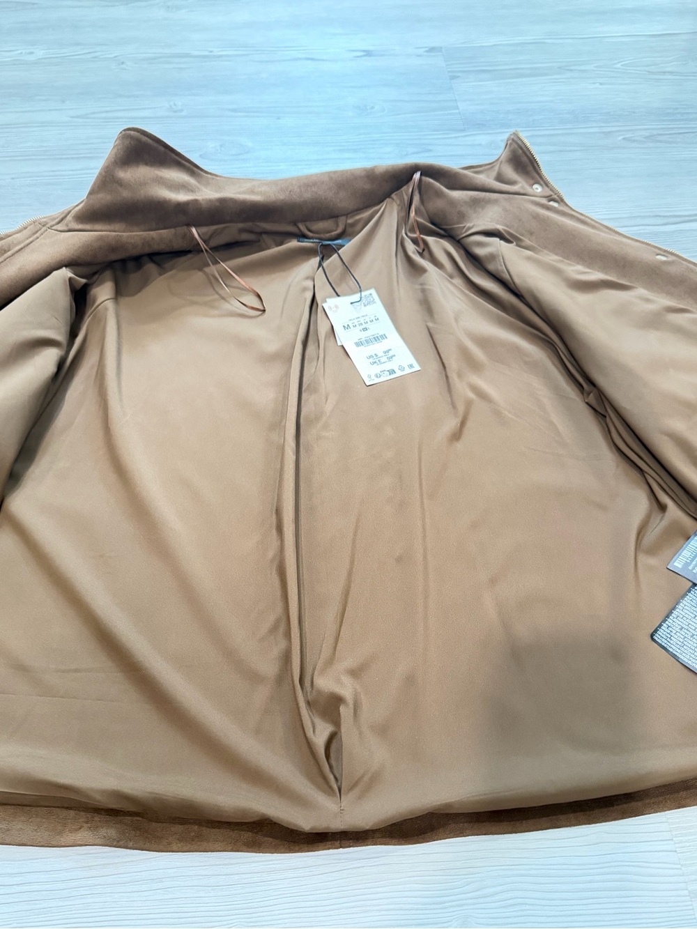 BNWT ZARA FAUX SUEDE JACKET, Gorgeous Brown / gold zip & snap buttons- Medium - Picture 6 of 17